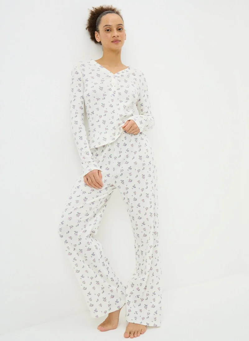 Matalan Cream Floral Pointelle Pyjama Set